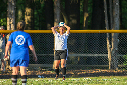 TWSL soccer player sizes up a throw in